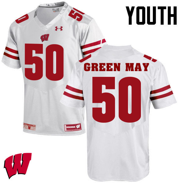 Wisconsin Badgers Youth #50 Izayah Green-May NCAA Under Armour Authentic White College Stitched Football Jersey PU40B52ZZ